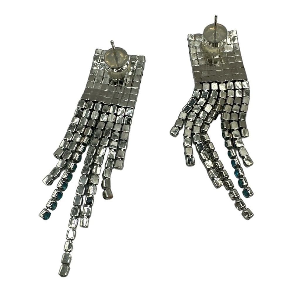 Alexa Rae Bar Dangle Sparkly Rhinestone Blue Earrings Ice Blue Silver Back - Picture 3 of 5